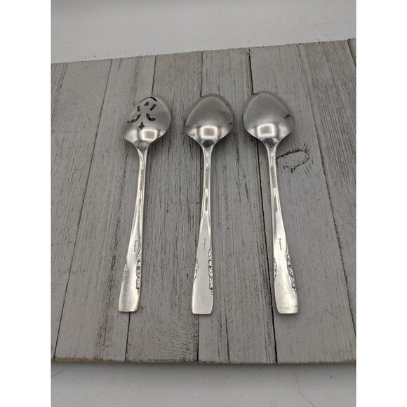 Vintage 1881 Rogers Proposal Silverplate Flatware Set of 3 Serving Spoons Pierce - Picture 5 of 8